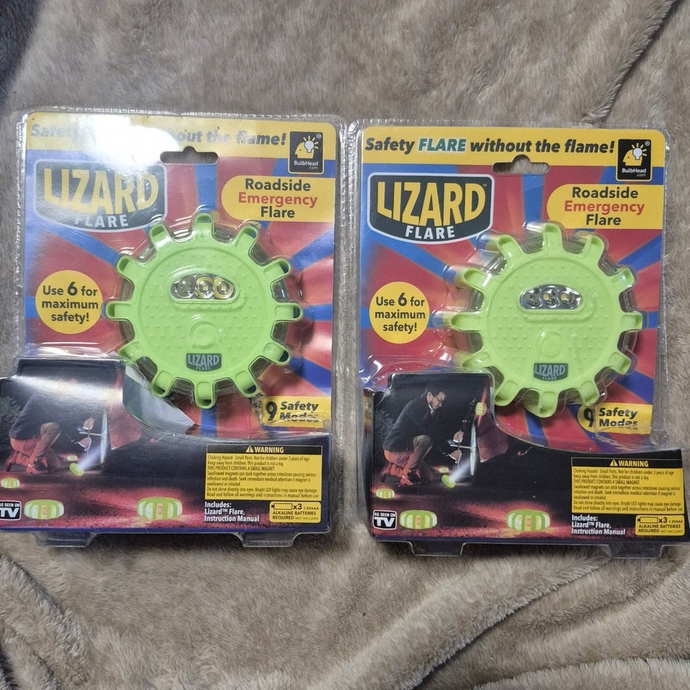 2 Pack BulbHead Lizard Flare LED Roadside Emergency Safety Lights 9 Modes Magnet
